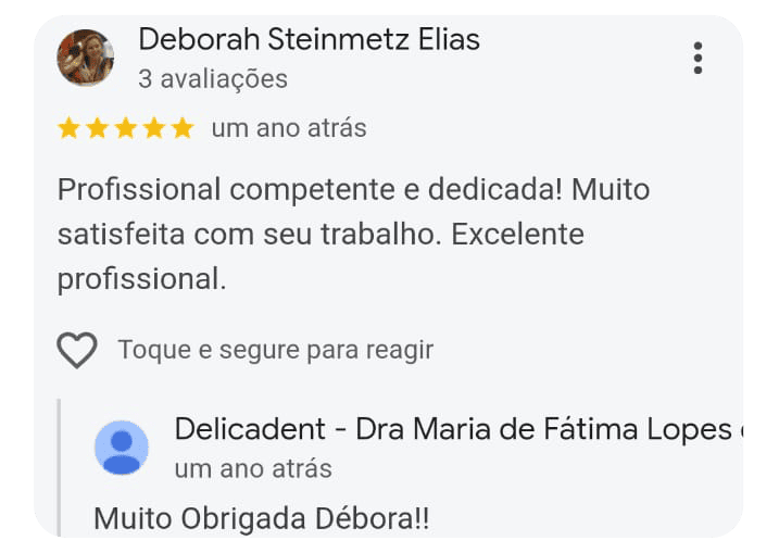 Depoimento de um dos pacientes da Dra. Maria de Fátima na Delicadent Odontologia, Clinica Odontológica em São Paulo