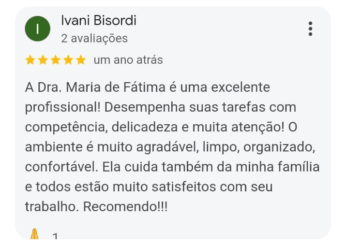 Depoimento de um dos pacientes da Dra. Maria de Fátima na Delicadent Odontologia, Clinica Odontológica em São Paulo