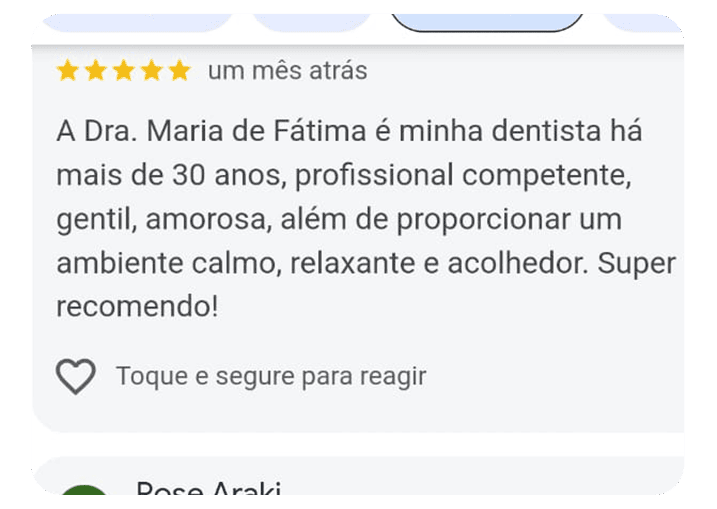Depoimento de um dos pacientes da Dra. Maria de Fátima na Delicadent Odontologia, Clinica Odontológica em São Paulo